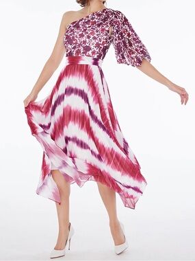 AMUR Women’s Saanvi One-Shoulder Chiffon Midi Dress, Size 4